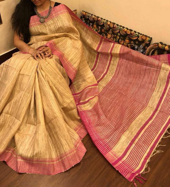 beige tussar by ghicha silk saree