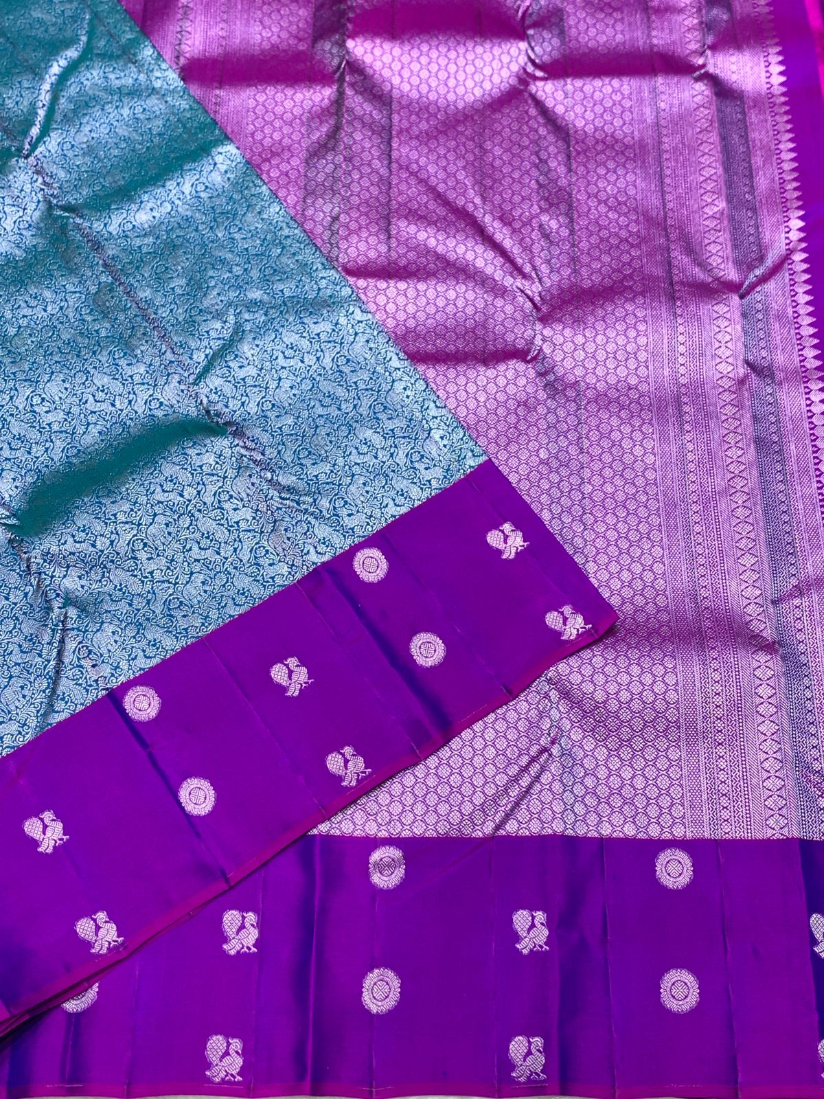 Pure Blue Kancheepuram Handwoven Silk Saree – 2G Zari | Double Warp | Silk Mark Certified