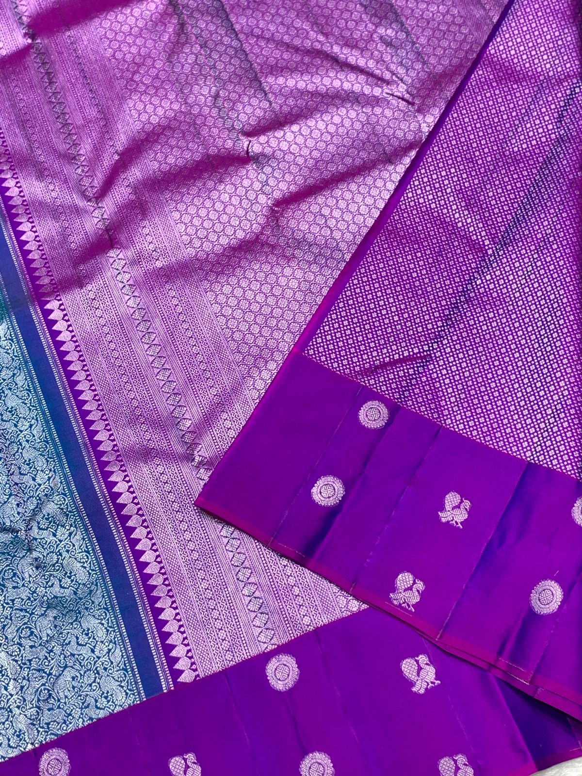 Pure Blue Kancheepuram Handwoven Silk Saree – 2G Zari | Double Warp | Silk Mark Certified