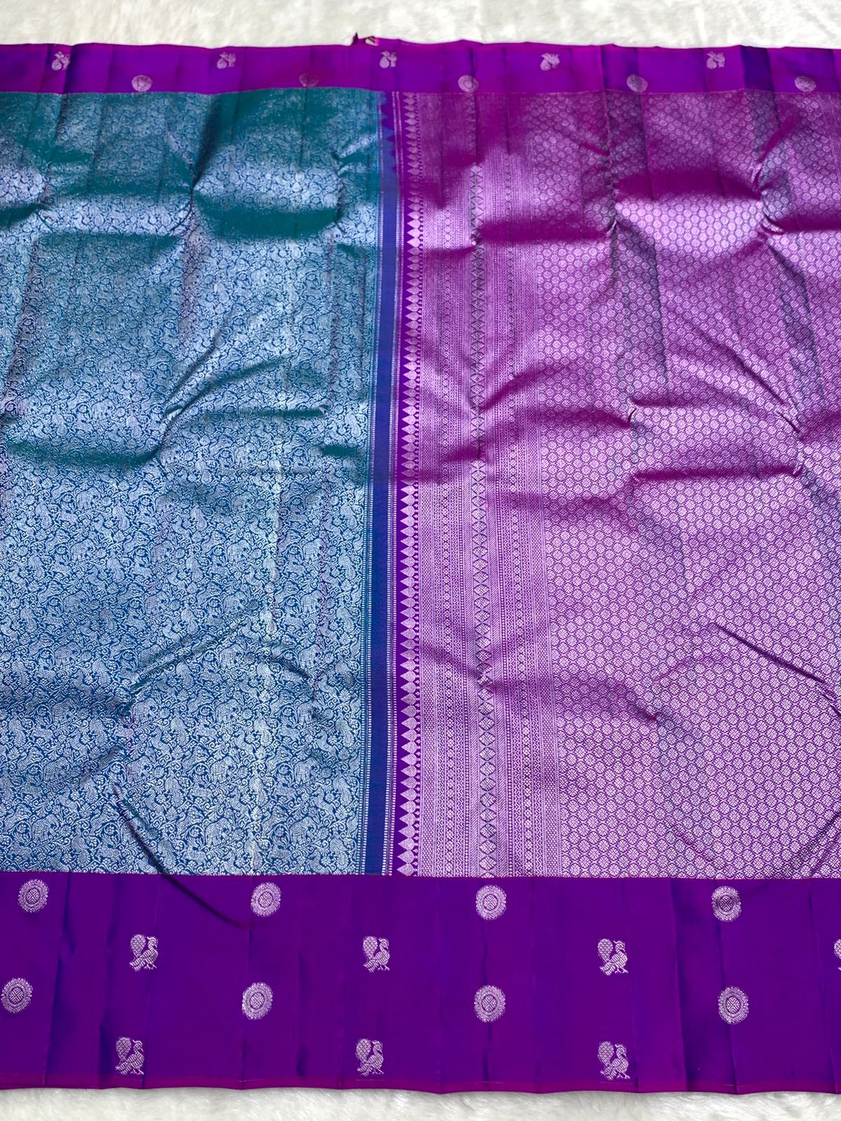 Pure Blue Kancheepuram Handwoven Silk Saree – 2G Zari | Double Warp | Silk Mark Certified