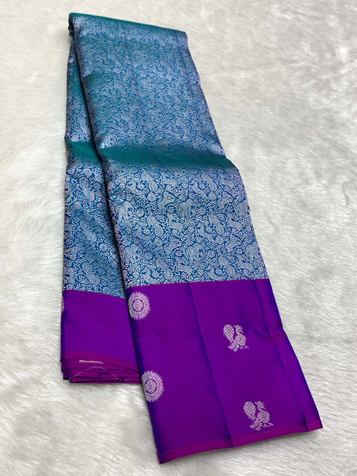 Pure Blue Kancheepuram Handwoven Silk Saree – 2G Zari | Double Warp | Silk Mark Certified