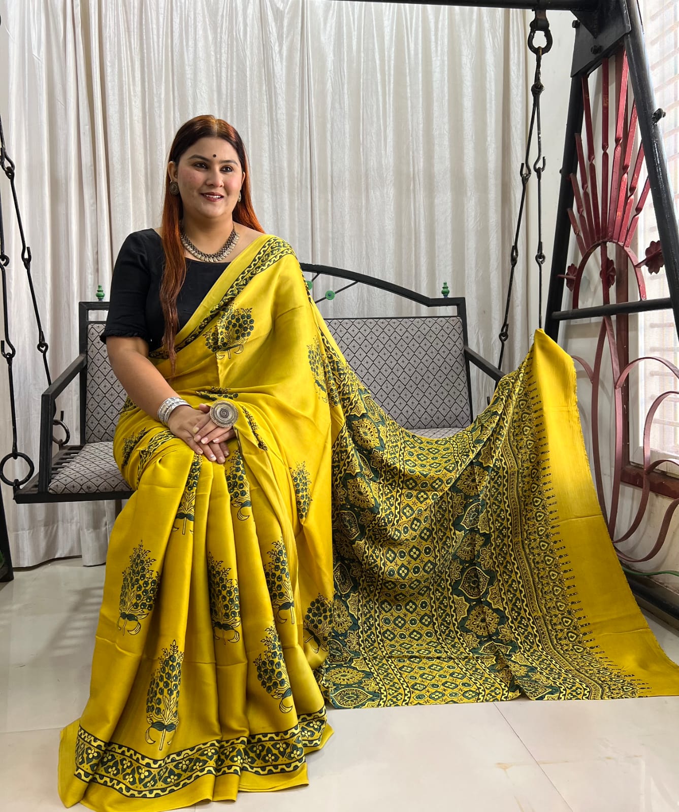Where tradition meets luxury-Modal Silk Sarees with Ajrak Hand Block Prints with Natural Colours