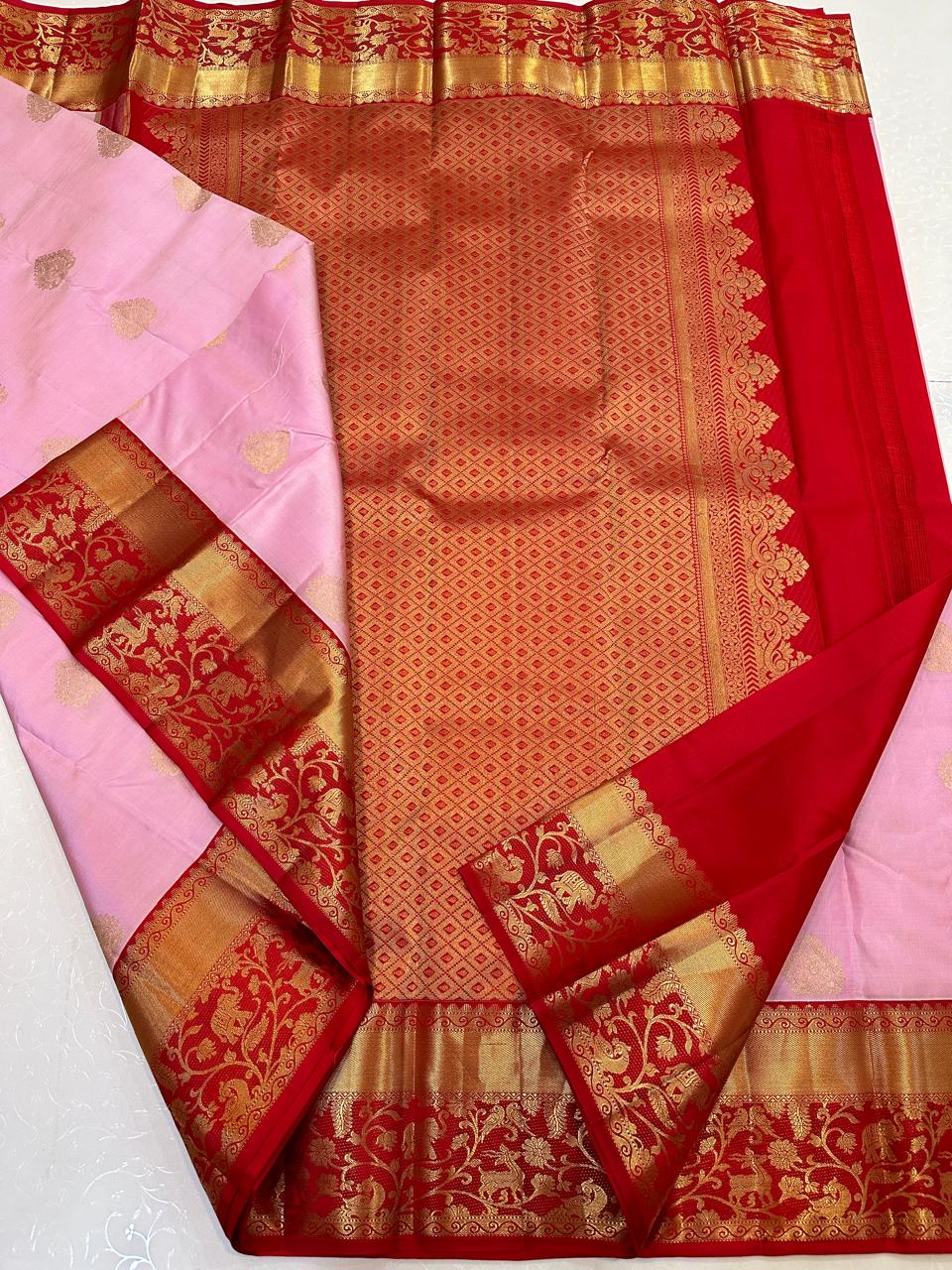 Pink Pure Kanchipuram Silk Saree with All-Over Motifs – SilkMark Certified | Handloom Double Warp Weave