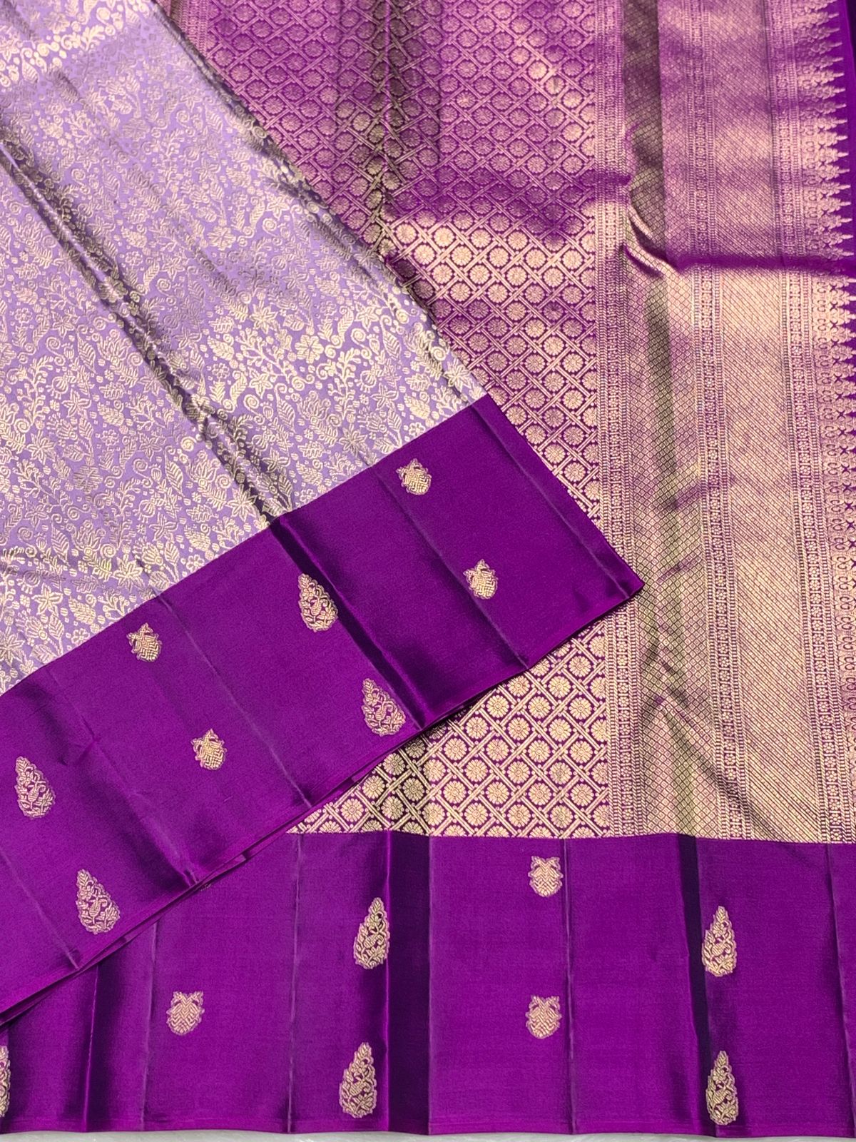 Pure Purple Kancheepuram Handwoven Silk Saree – 2G Zari | Double Warp | Silk Mark Certified