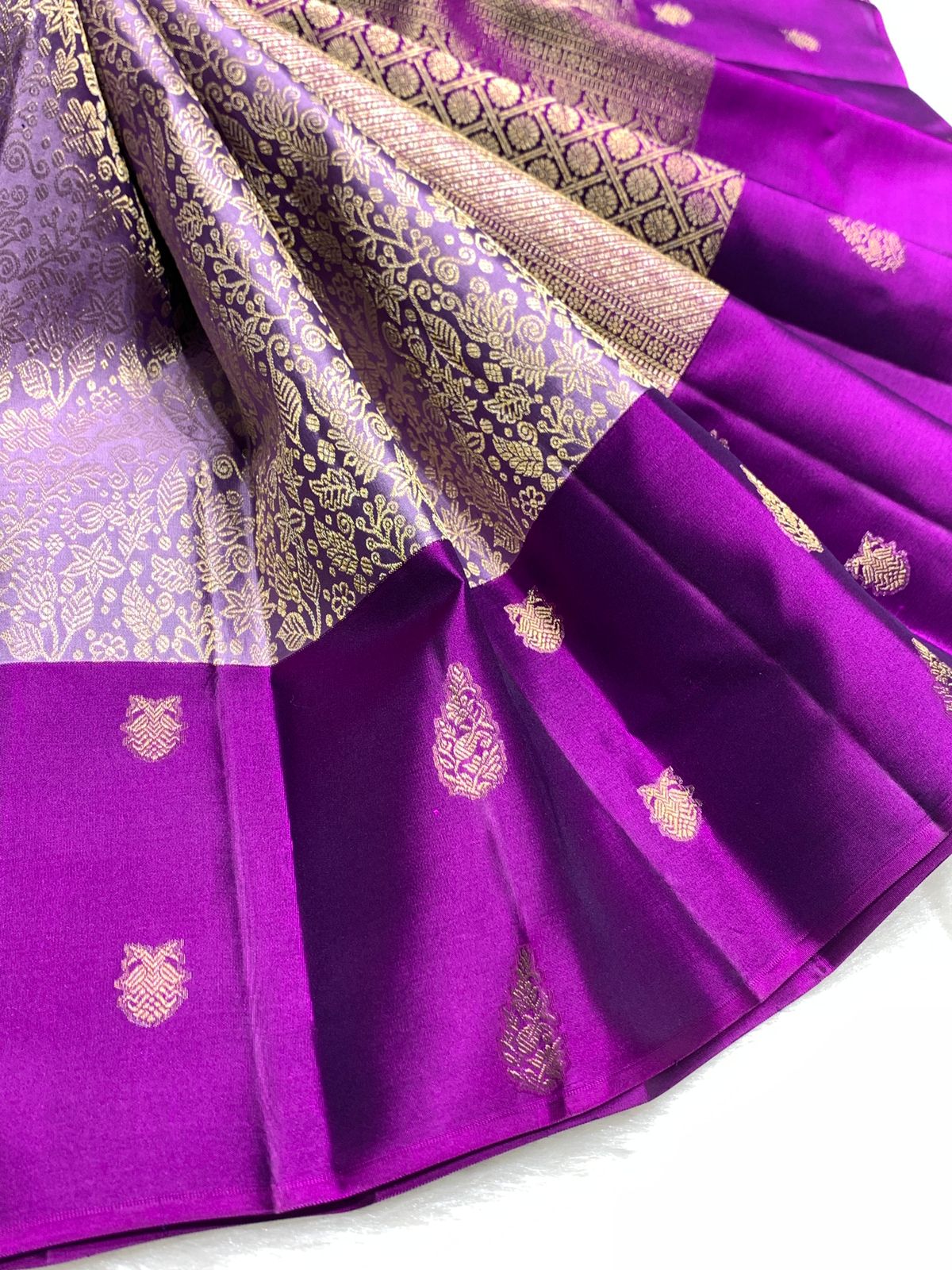 Pure Purple Kancheepuram Handwoven Silk Saree – 2G Zari | Double Warp | Silk Mark Certified
