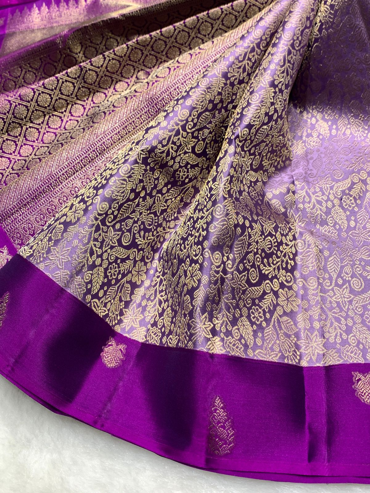 Pure Purple Kancheepuram Handwoven Silk Saree – 2G Zari | Double Warp | Silk Mark Certified