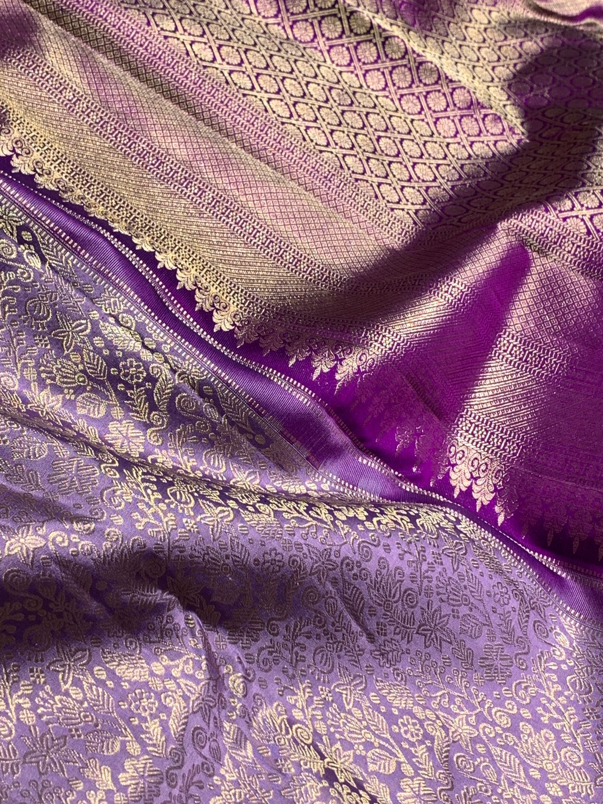 Pure Purple Kancheepuram Handwoven Silk Saree – 2G Zari | Double Warp | Silk Mark Certified