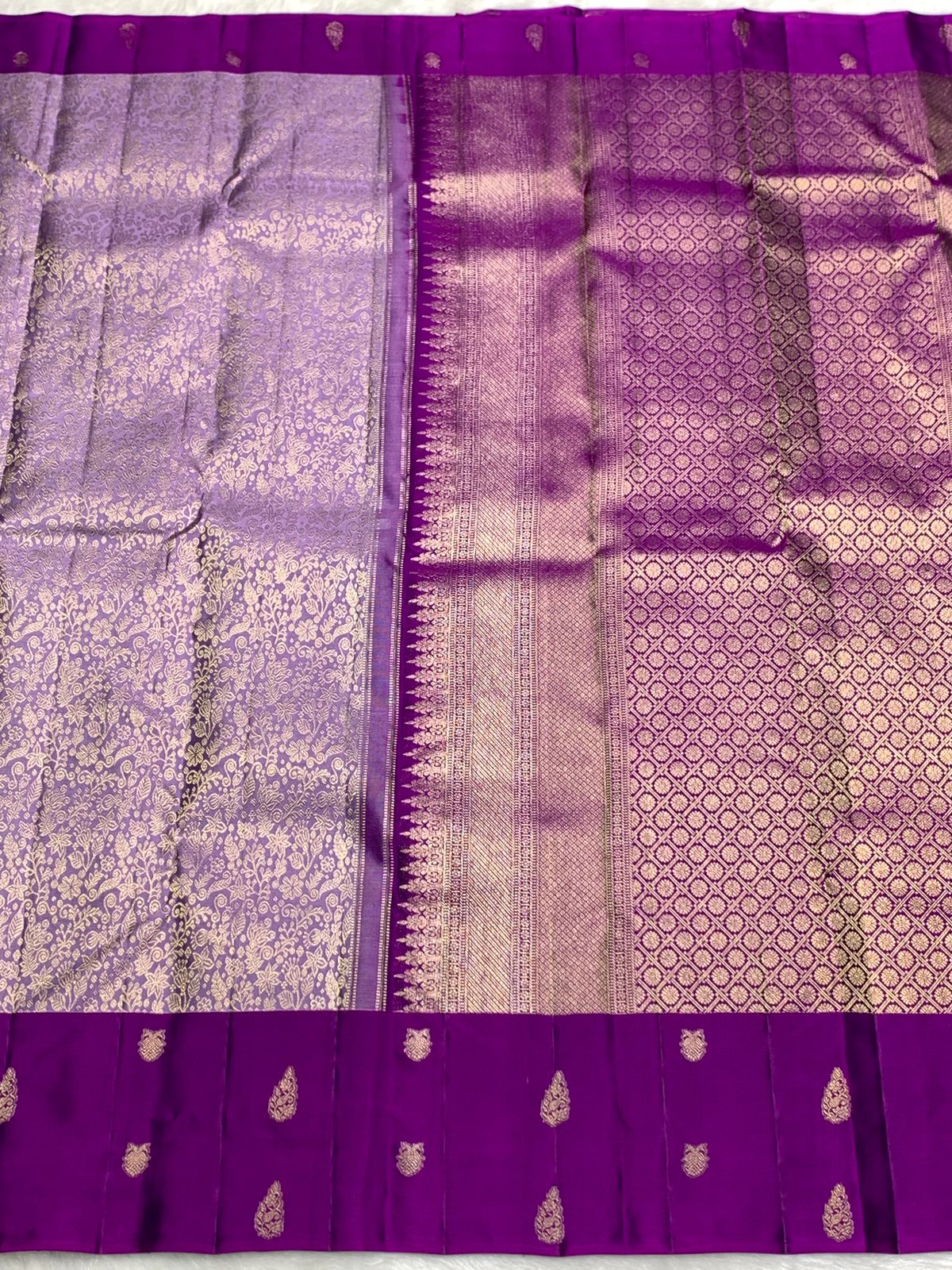 Pure Purple Kancheepuram Handwoven Silk Saree – 2G Zari | Double Warp | Silk Mark Certified