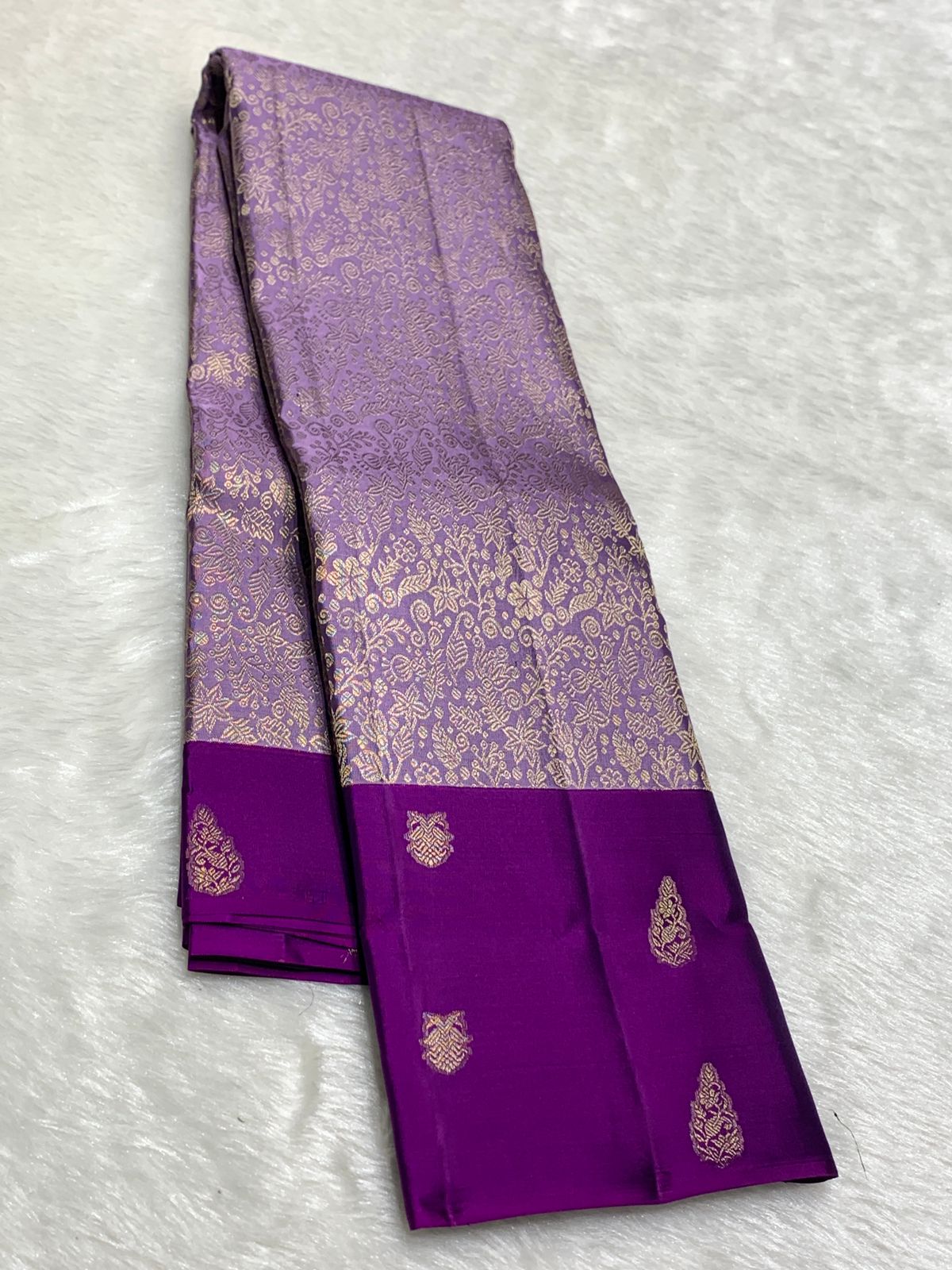 Pure Purple Kancheepuram Handwoven Silk Saree – 2G Zari | Double Warp | Silk Mark Certified