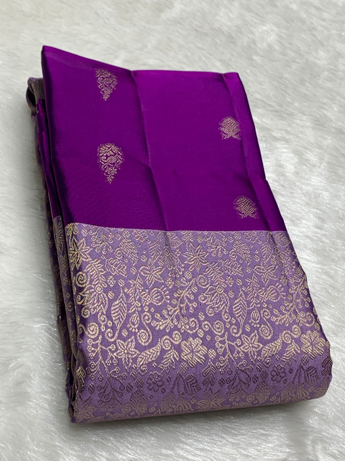 Pure Purple Kancheepuram Handwoven Silk Saree – 2G Zari | Double Warp | Silk Mark Certified