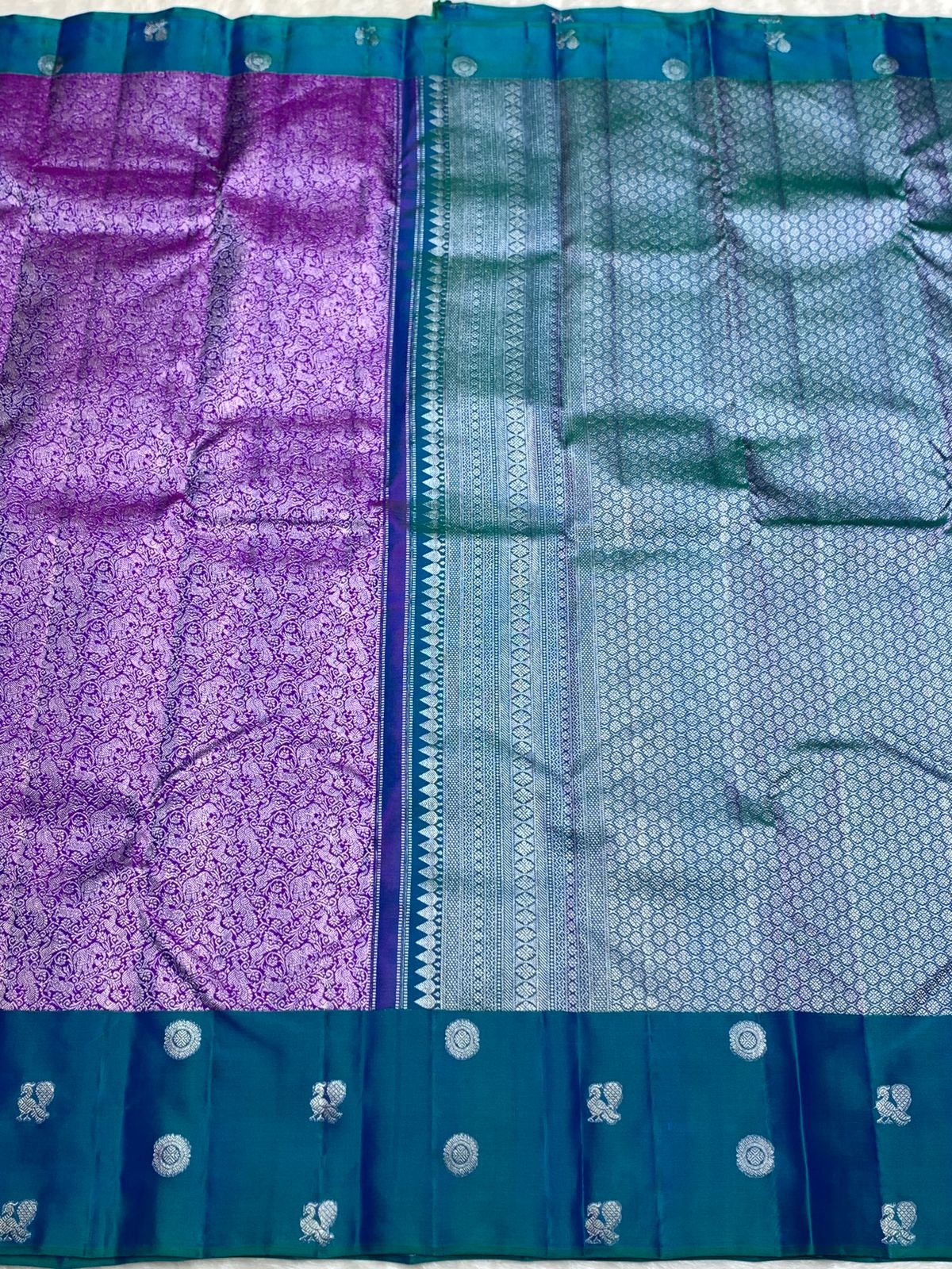Purple Pure Kancheepuram Handwoven Silk Saree – 2G Zari | Double Warp | Silk Mark Certified