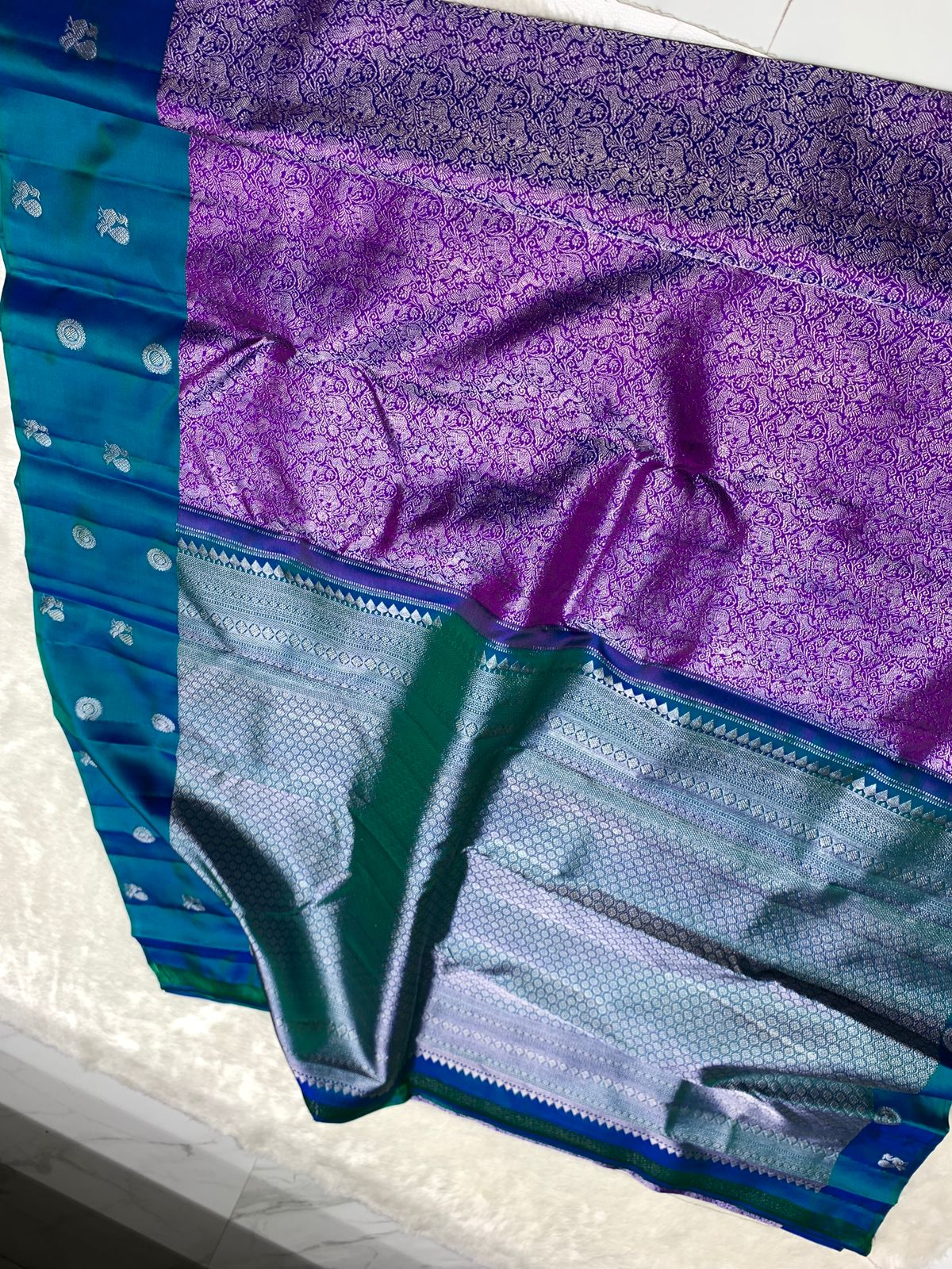 Purple Pure Kancheepuram Handwoven Silk Saree – 2G Zari | Double Warp | Silk Mark Certified