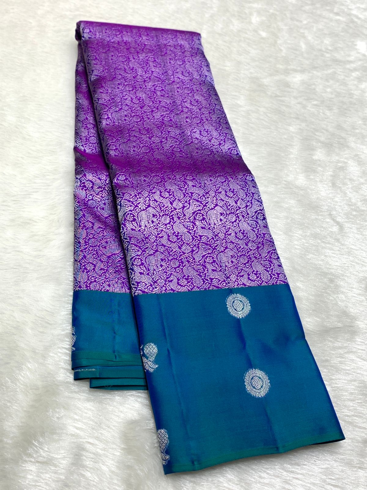 Purple Pure Kancheepuram Handwoven Silk Saree – 2G Zari | Double Warp | Silk Mark Certified