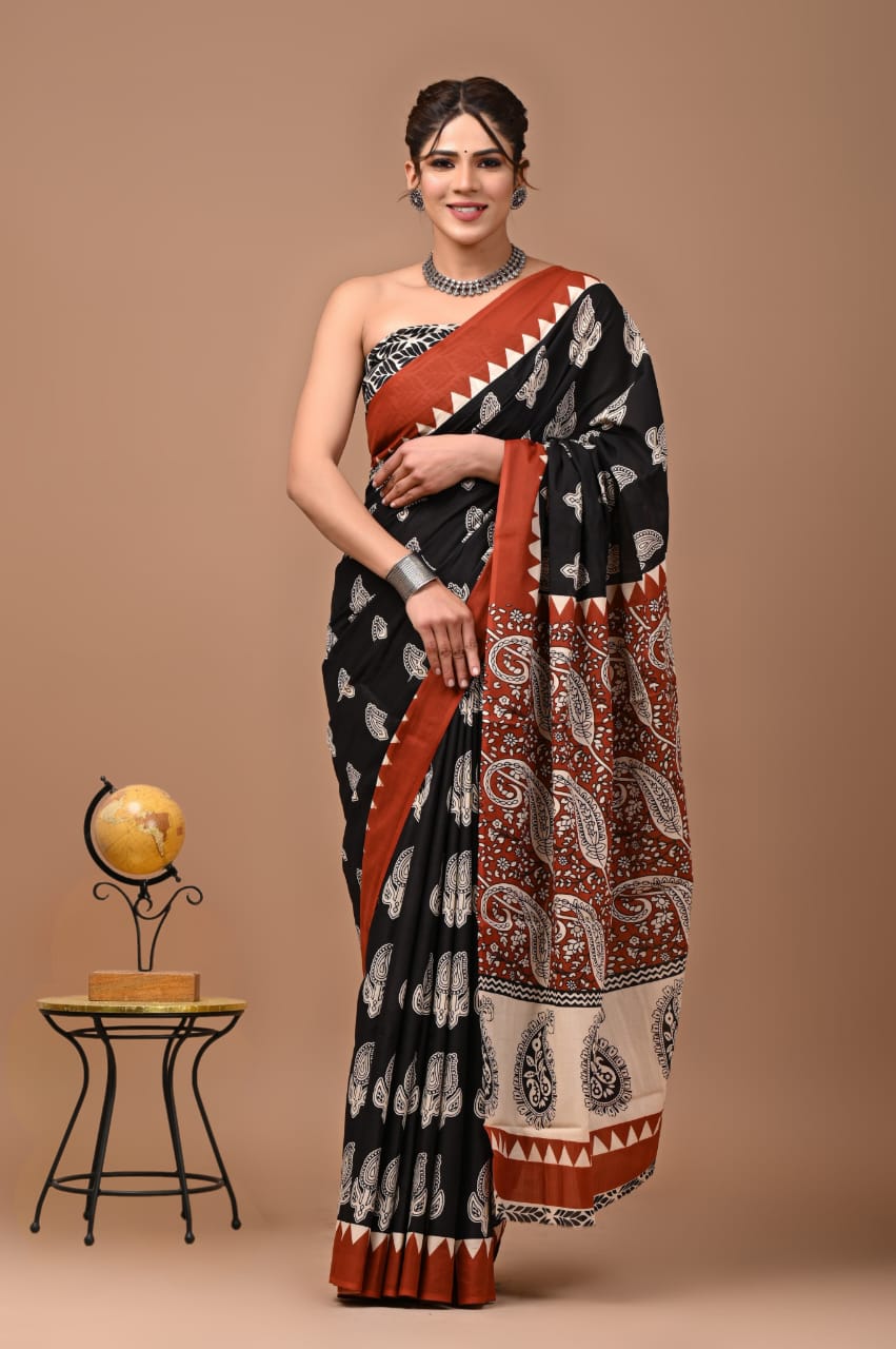 black brown saree cotton ethnic wear