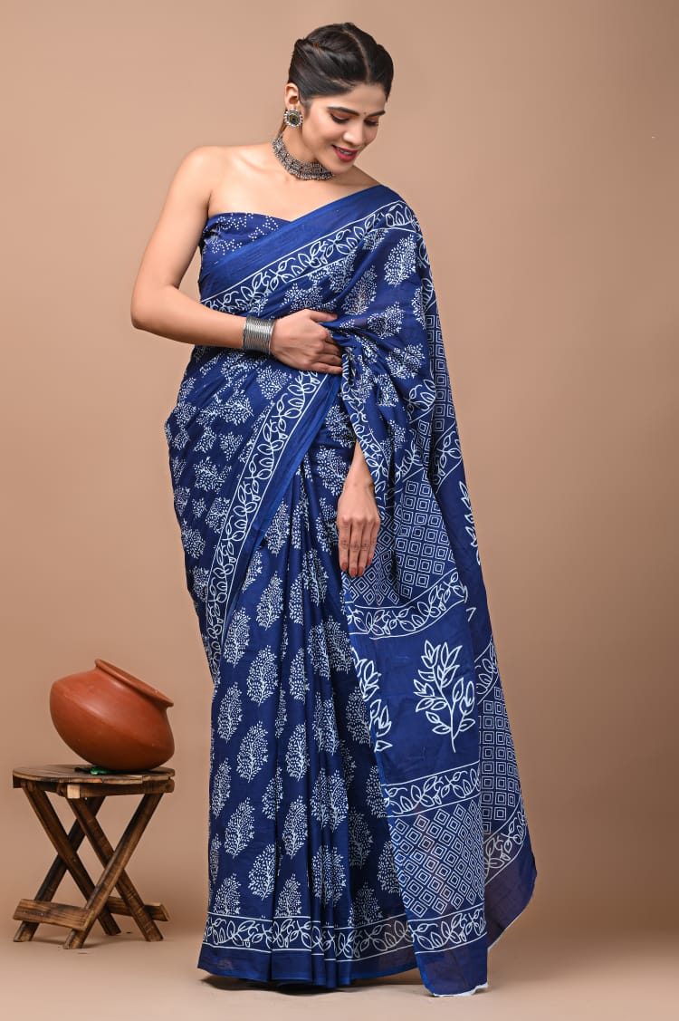 blue saree cotton ethnic wear