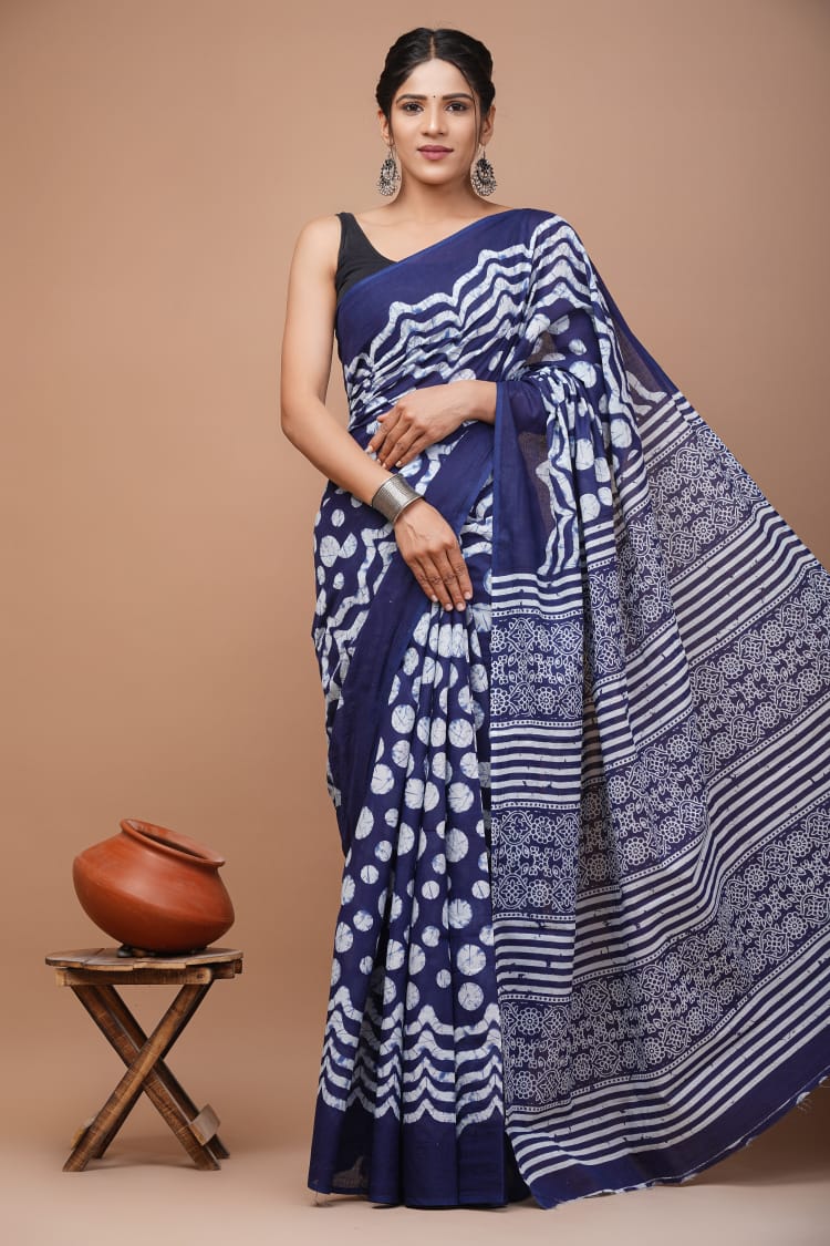 white blue saree cotton ethnic wear