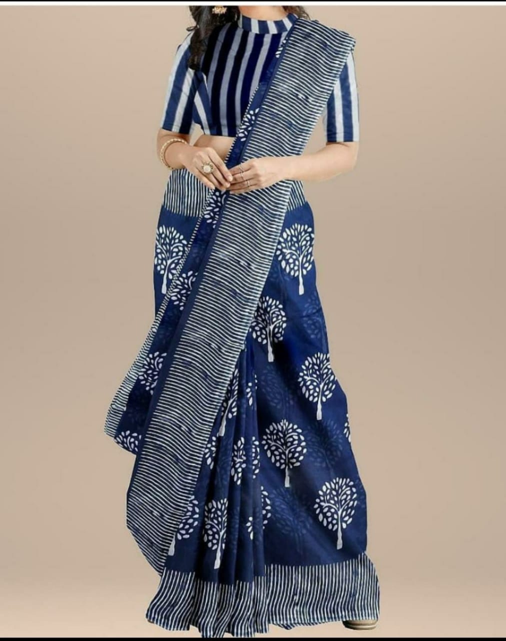 striped blue saree cotton ethnic wear