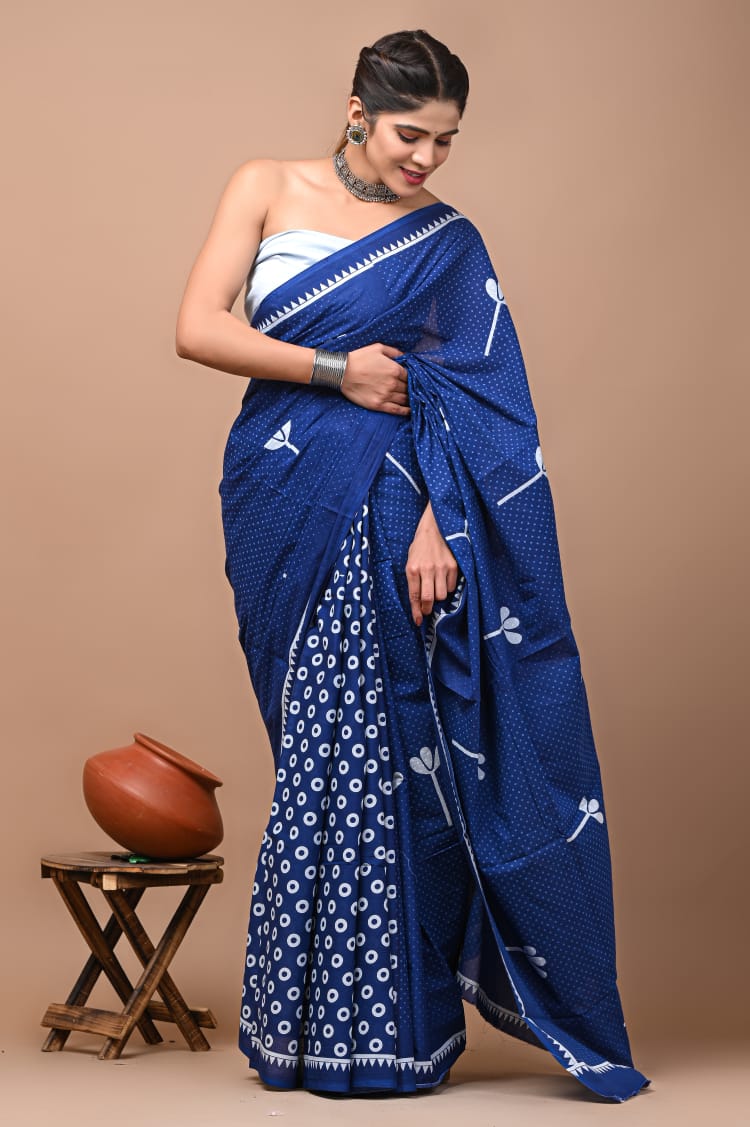 white blue saree cotton ethnic wear