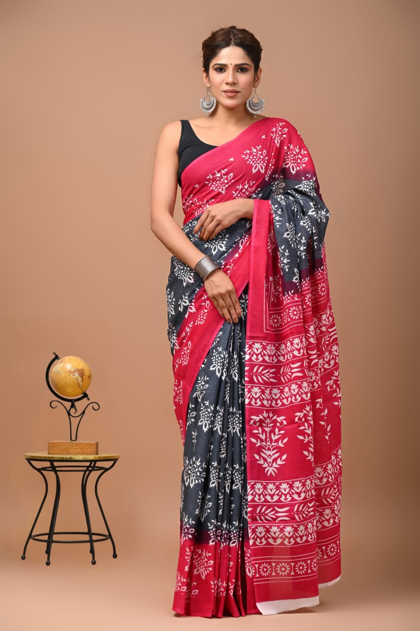 red grey saree cotton ethnic wear