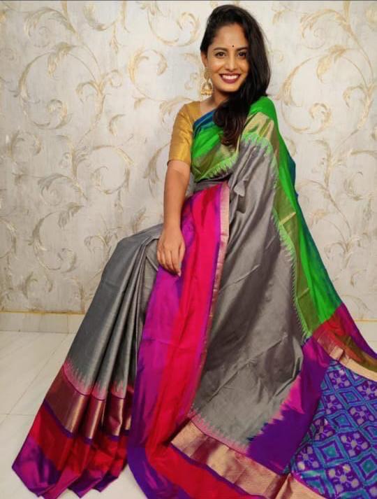 grey saree silk ethnic wear