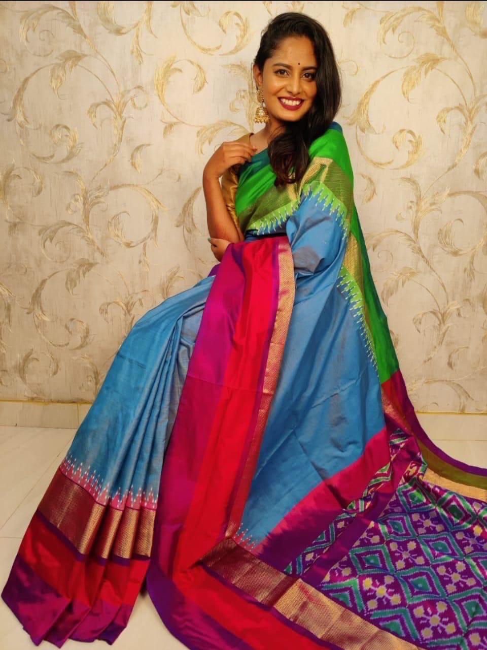 blue saree silk ethnic wear