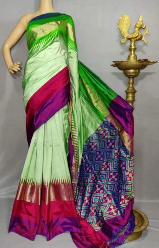 green pink saree silk ethnic wear