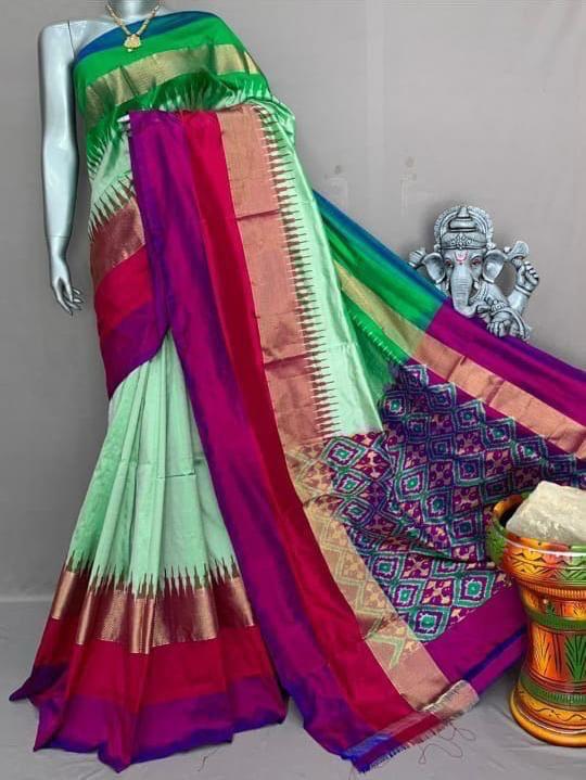 green pink saree silk ethnic wear