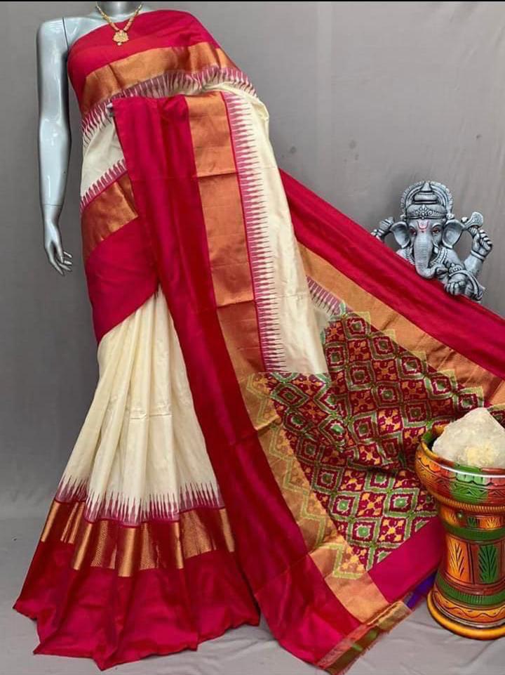 white red saree silk ethnic wear