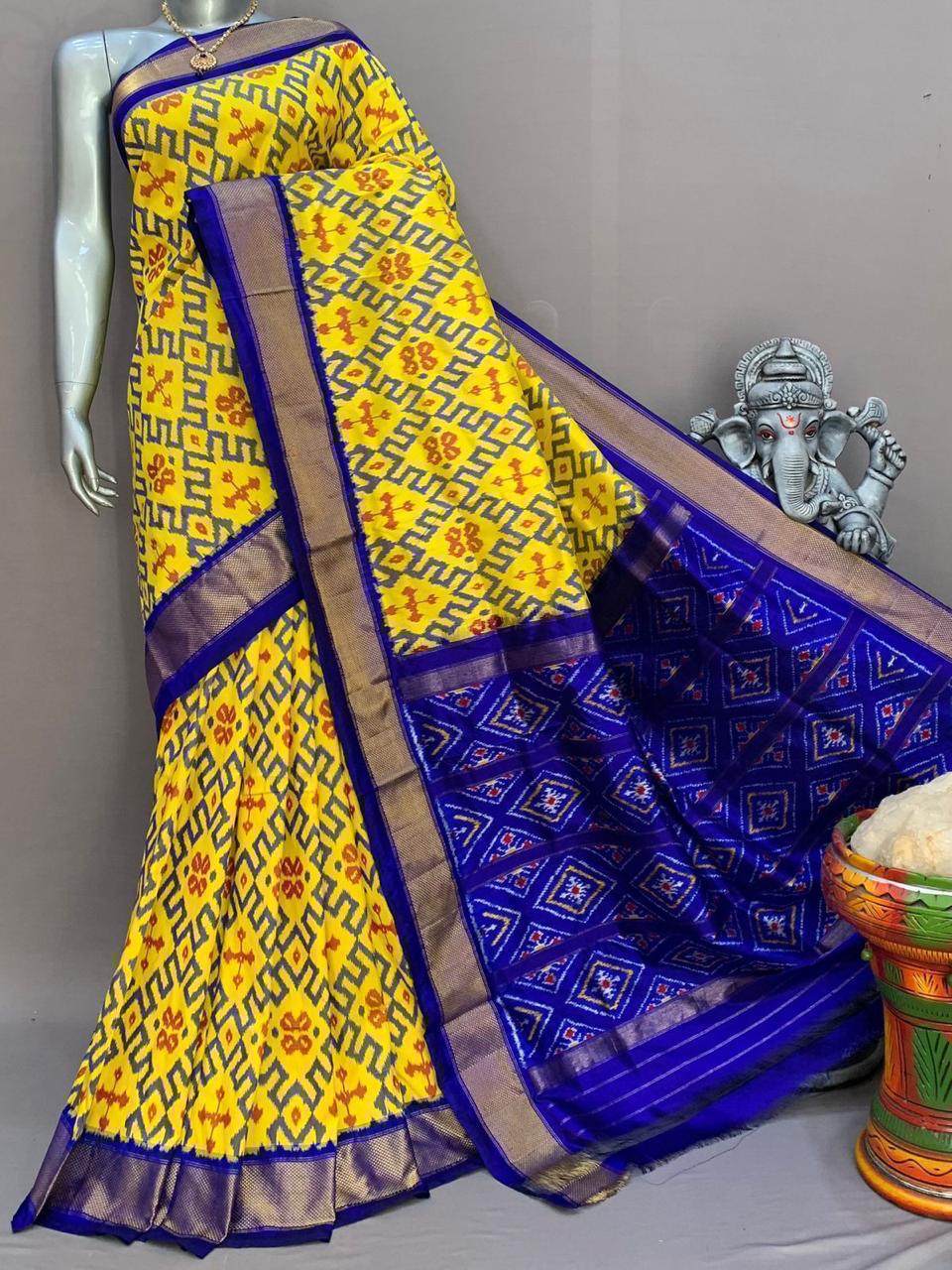 Yellow Ikkat Silk Saree