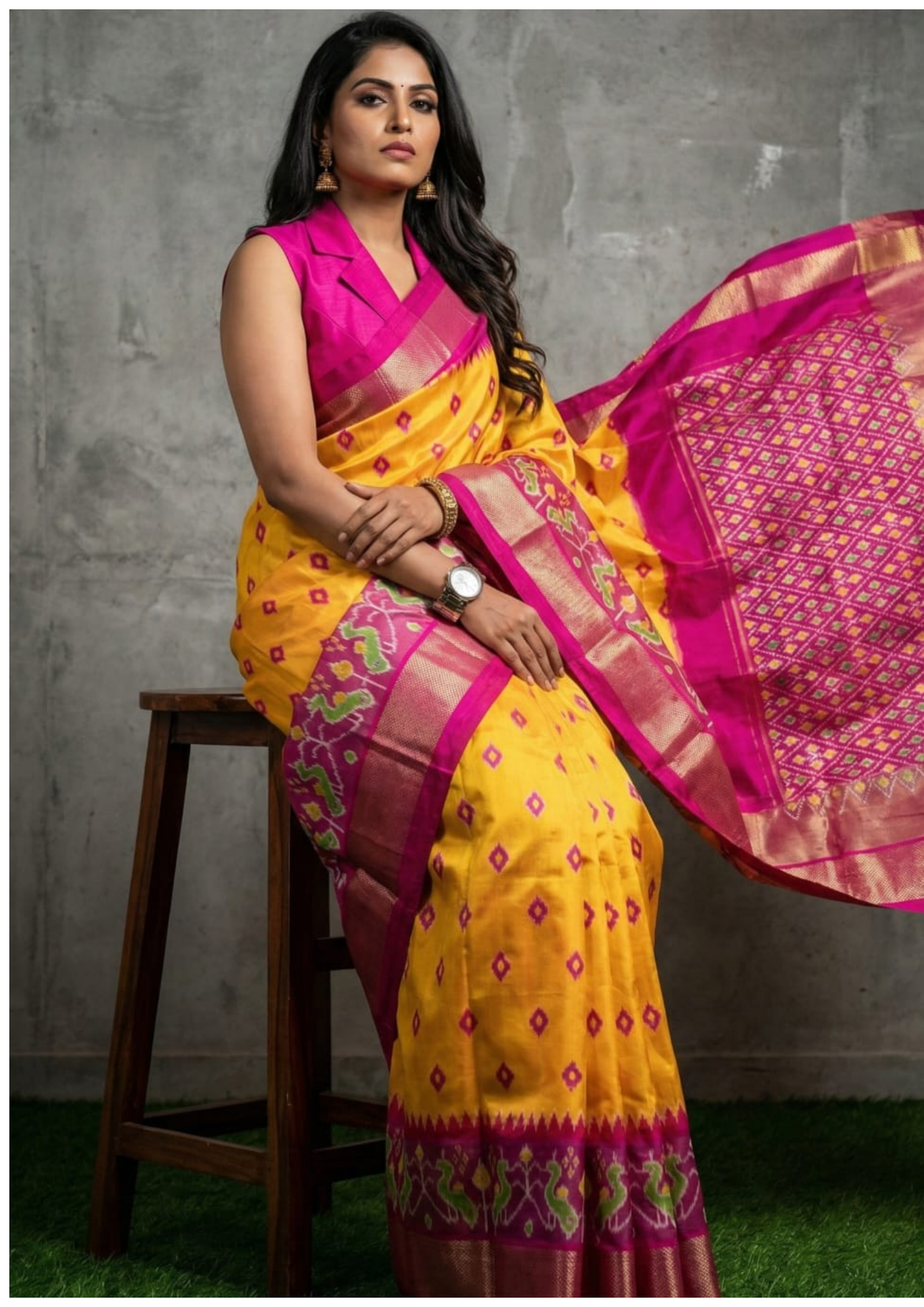 Pure Woven Yellow Ikkat Silk Saree Exclusive Designer Weave | Silk Mark Assured