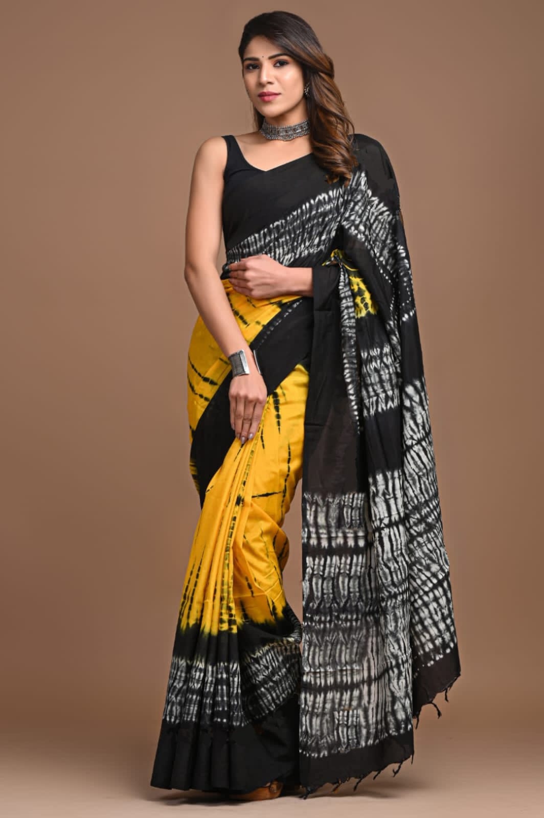 black yellow saree cotton ethnic wear