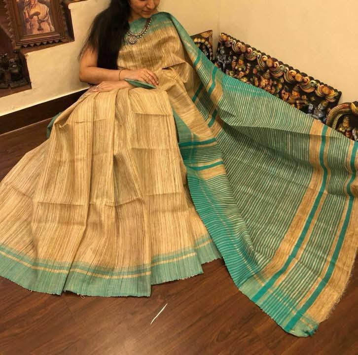 Off white Tussar by ghicha silk saree