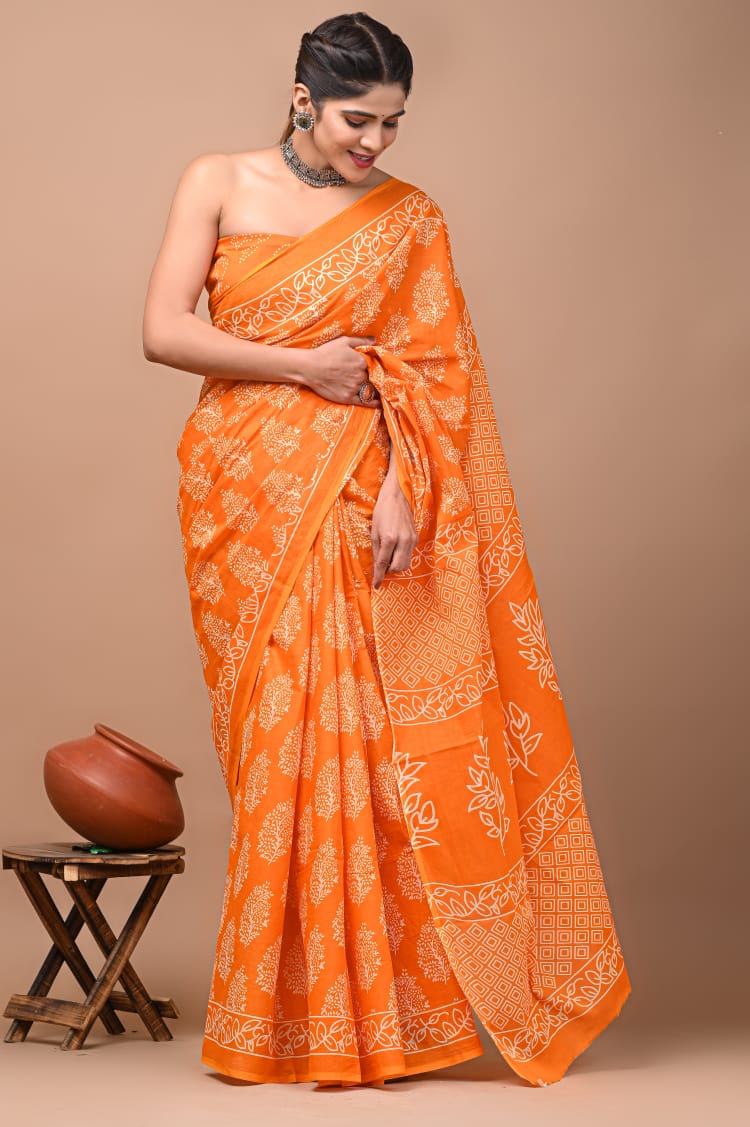 orange saree cotton ethnic wear