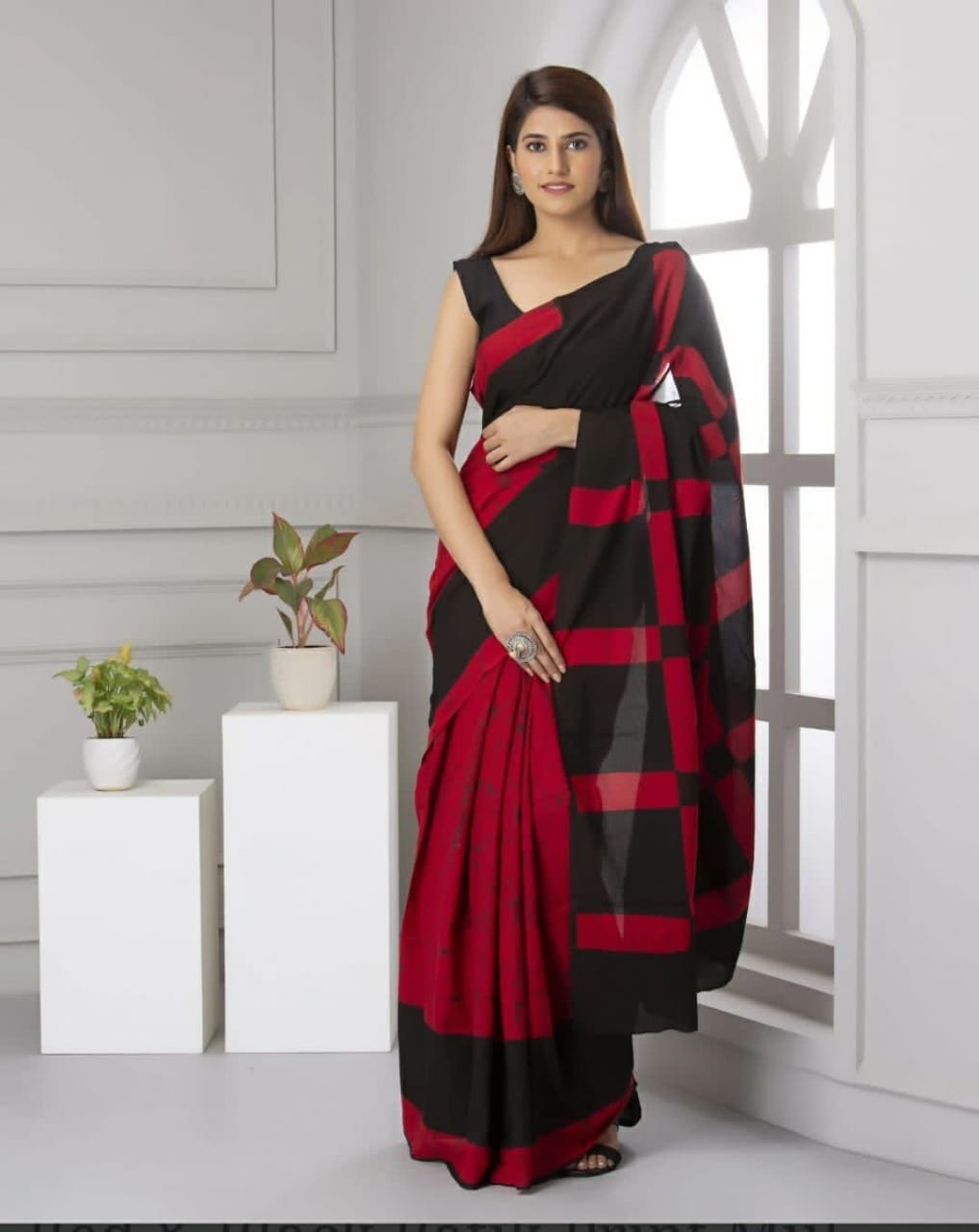 red black saree cotton ethnic wear
