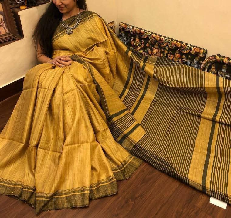yellow tussar by ghicha silk saree