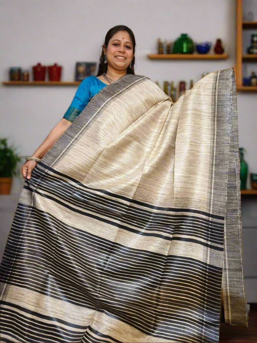 off white tussar ghicha silk aree