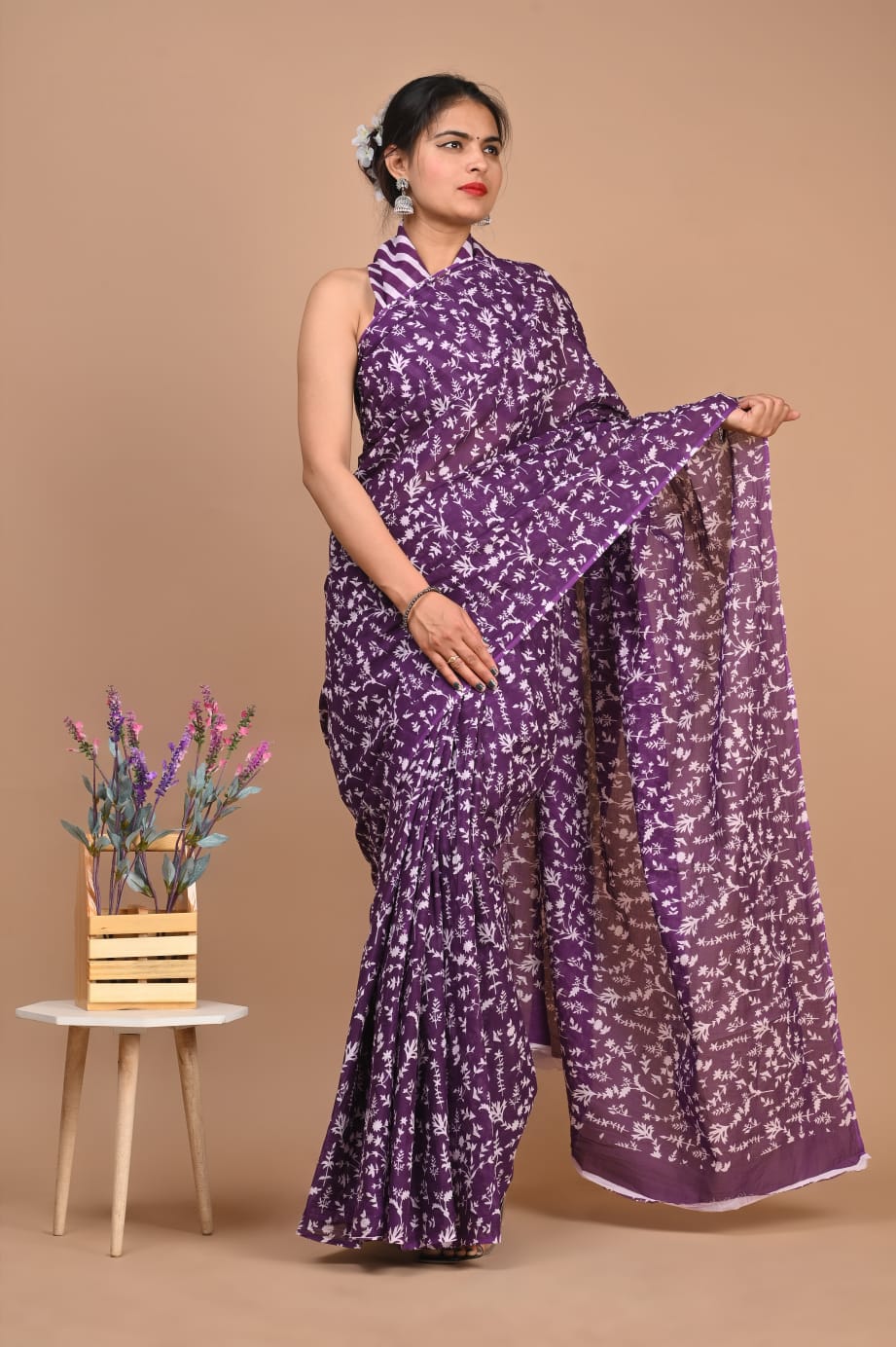 floral purple saree cotton ethnic wear