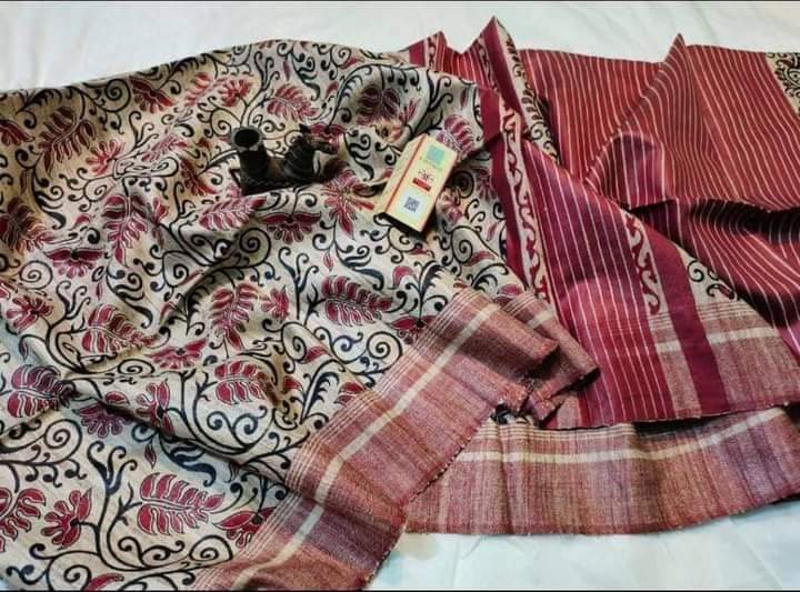 Tussar silk saree Black Printed