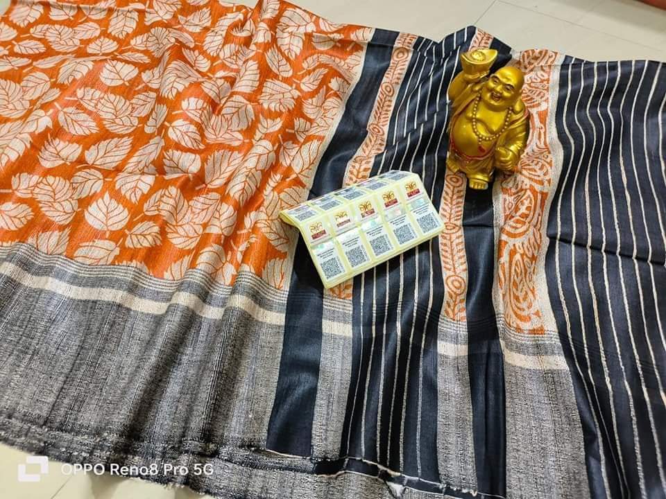 Orange Pure Tussar Ghicha Silk Saree