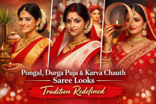 Pongal, Durga Puja & Karva Chauth Saree Looks – Tradition Redefined