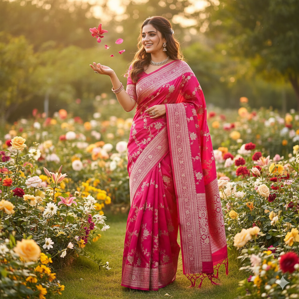 Banarasi Mashru RaniPink Silk Saree | My Indian Vogue, Bangalore