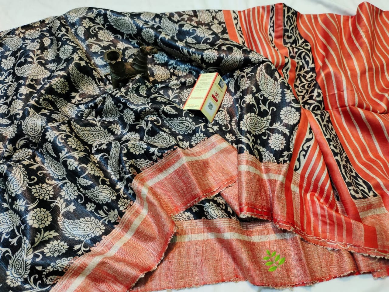 Black tussar silk saree