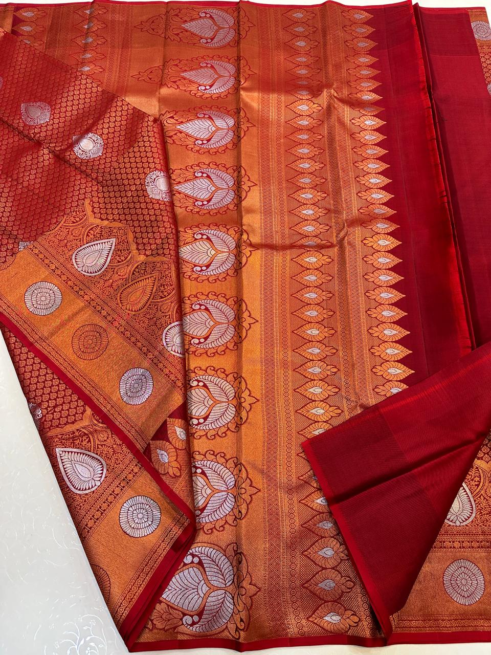 Brown Kanchipuram Meenakari Work Saree
