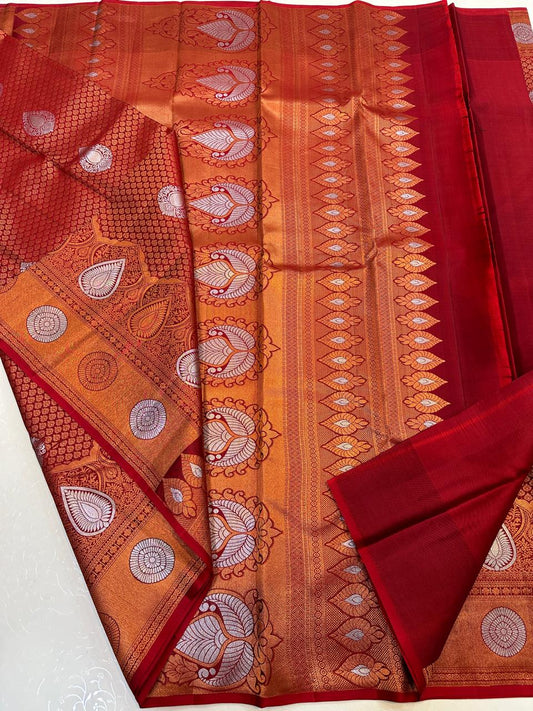 Brown Kanchipuram Meenakari Work Saree