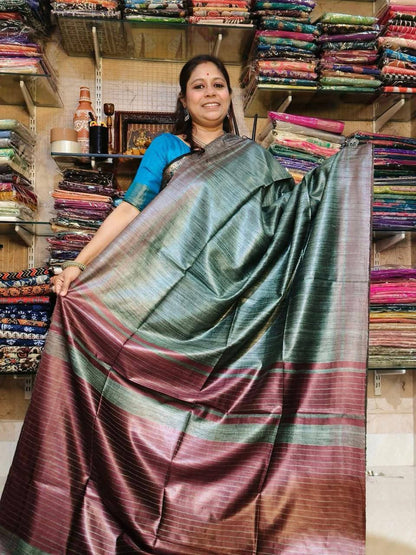 Grey Tussar by Ghicha Silk Saree – Handcrafted Luxury at Its Finest