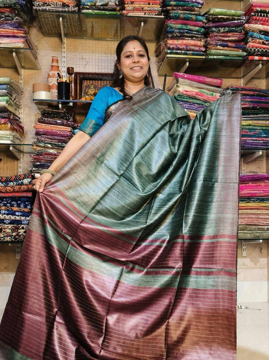 Grey Tussar by Ghicha Silk Saree – Handcrafted Luxury at Its Finest