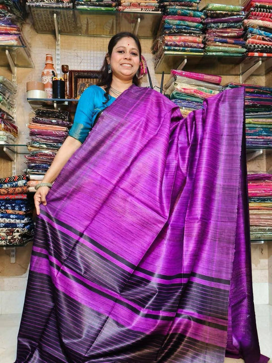 Pure Purple Tussar by Ghicha Silk Saree – Handcrafted Luxury at Its Finest