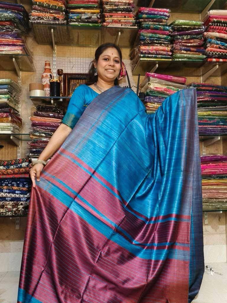 blue purple tussar silk saree