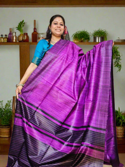 purple tussar ghicha silk saree