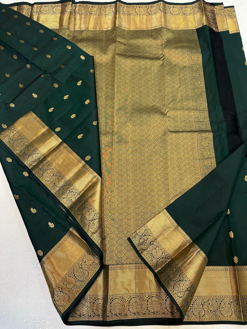 GreenPure Kanchipuram Silk Saree with All-Over Motifs – SilkMark Certified | Handloom Double Warp Weave